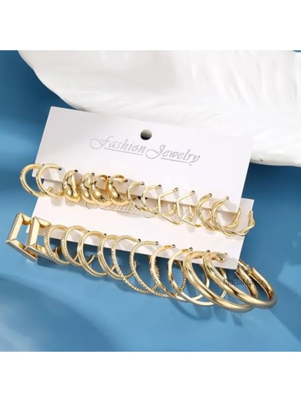 12 Pair Gold Plated Hoop Earring Set Hypoallergenic Women's Jewelry